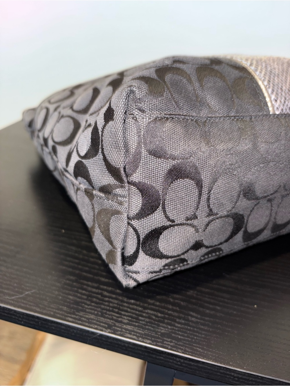 Coach F26706 Signature Gray Black Tote Shoulder Bag Snake Print Stripe - Picture 8 of 14